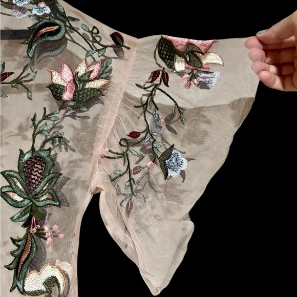 Zara Light Pink Floral Embroidered Sheer Top - Picture 8 of 10